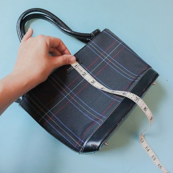 Kate Spade Vintage 90s Black Plaid Top Handle Boxy Tote Purse - Picture 8 of 9